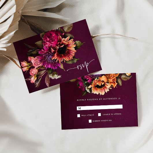 Bold Floral | Dramatische und elegante Hochzeit RSVP Karte