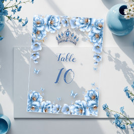 Bold Floral Dusty Blue Quinceañera Tischnummer