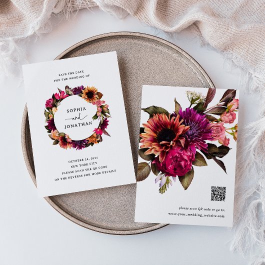Bold Floral | Farblich und elegant mit QR-Code Save The Date
