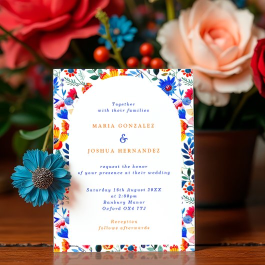 Bold Floral Folk Fiesta Wedding  Einladung