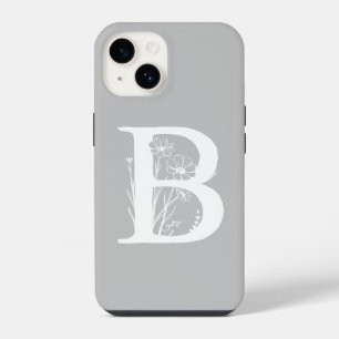 BOLD FLORAL LETTER B MONOGRAMM GRAU FARBE iPhone 14 HÜLLE
