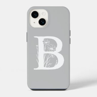 BOLD FLORAL LETTER B MONOGRAMM GRAU FARBE iPhone 14 HÜLLE