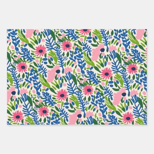 Bold Floral Square Bow Muster Maximal farbenfroh Geschenkpapier Set (Vorderseite)