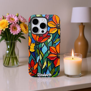 Bold Floral Stached Glass Quartett iPhone 16 Pro Hülle