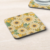 Bold Floral Yellow Sonnenblume Garten Getränkeuntersetzer (Linke Seite)