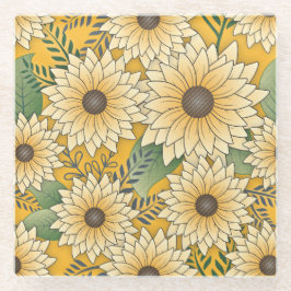 Bold Floral Yellow Sonnenblume Garten Glasuntersetzer