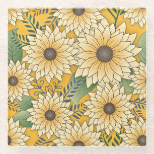 Bold Floral Yellow Sonnenblume Garten Glasuntersetzer