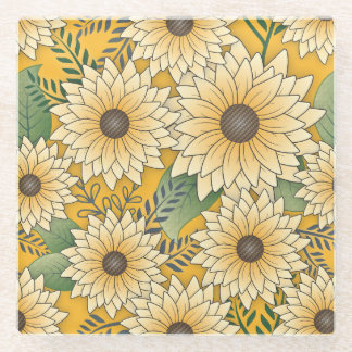 Bold Floral Yellow Sonnenblume Garten Glasuntersetzer