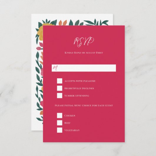 Bold Florals Magenta Orange Wedding RSVP Karte (Vorne/Hinten)