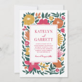 Bold Florals Magenta Orange Yellow Wedding Einladung (Vorderseite)