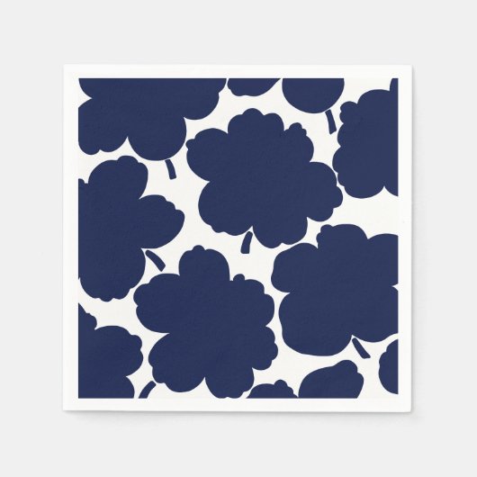 Bold Florals Monochrome Dunkle Navy Serviette (Vorderseite)