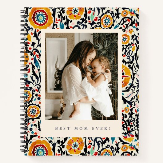 Bold Folk Floral Best Mom Ever Photo Mother's Day Notizblock (Vorderseite)