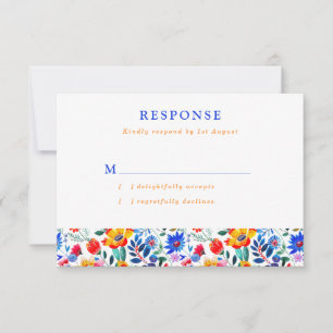 Bold Folk Floral Fiesta Wedding RSVP Karte