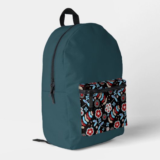Bold Folk Floral Pattern Bedruckter Rucksack (Rückseitige Ecke links)