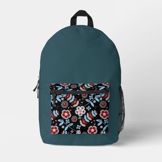 Bold Folk Floral Pattern Bedruckter Rucksack (Vorderseite)