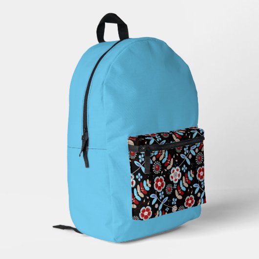 Bold Folk Floral Pattern Bedruckter Rucksack (Rückseitige Ecke links)