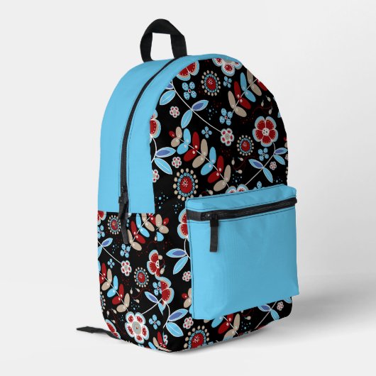 Bold Folk Floral Pattern Bedruckter Rucksack (Rückseitige Ecke links)
