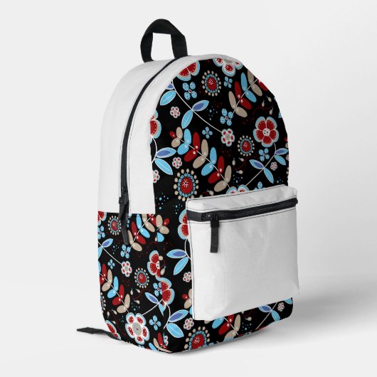 Bold Folk Floral Pattern Bedruckter Rucksack (Rückseitige Ecke links)