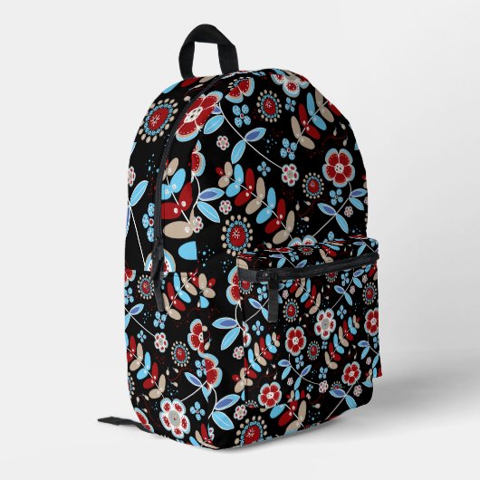 Bold Folk Floral Pattern Bedruckter Rucksack (Rückseitige Ecke links)