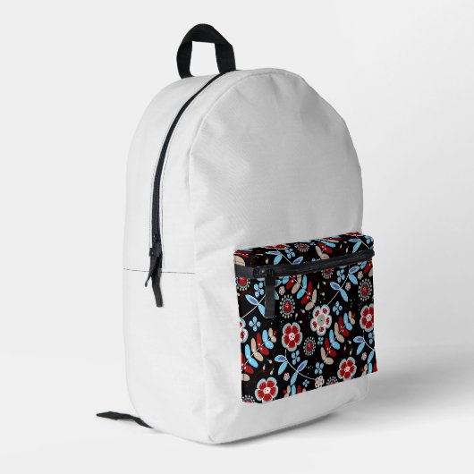 Bold Folk Floral Pattern Bedruckter Rucksack (Rückseitige Ecke links)