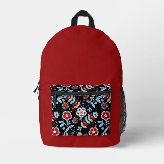 Bold Folk Floral Pattern Bedruckter Rucksack (Vorderseite)