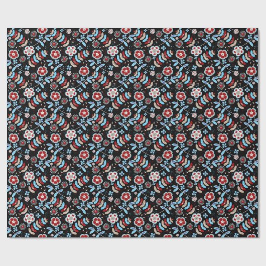 Bold Folk Floral Pattern Geschenkpapier (Flach)