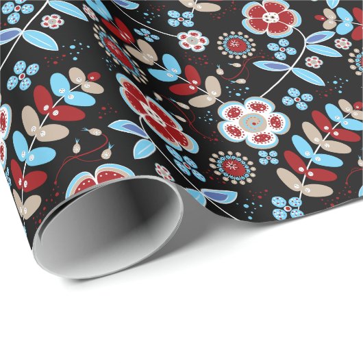 Bold Folk Floral Pattern Geschenkpapier (Rolleneckpunkt)