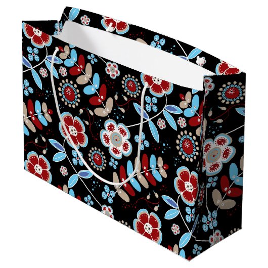 Bold Folk Floral Pattern Große Geschenktüte (Rückseite Schrägansicht)