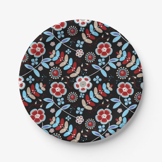 Bold Folk Floral Pattern Pappteller (Vorderseite)