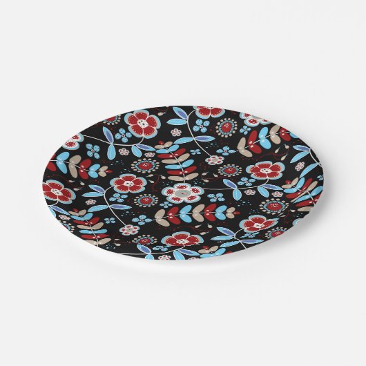 Bold Folk Floral Pattern Pappteller (Schrägansicht)