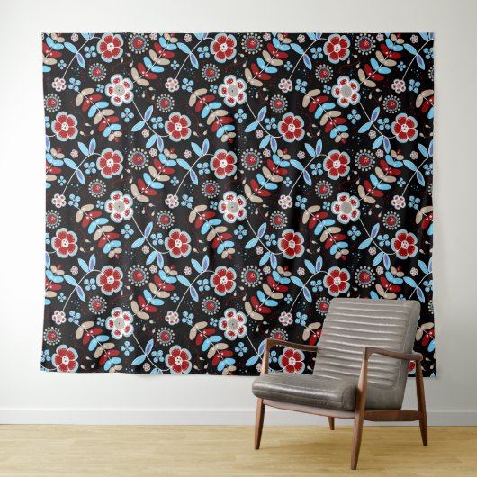 Bold Folk Floral Pattern Wandteppich (Beispiel (Horizontal))