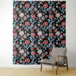 Bold Folk Floral Pattern Wandteppich