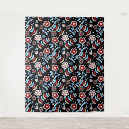 Bold Folk Floral Pattern Wandteppich (Vorderseite)