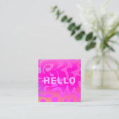 Bold Font Groovy Hello Hot Pink Bright Quadratische Visitenkarte (Stehend Vorderseite)