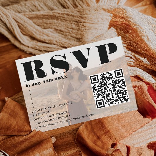 Bold font wedding rsvp Qr code 2 photos white Begleitkarte