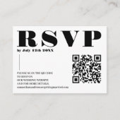 Bold font wedding rsvp Qr code black on white Begleitkarte (Vorderseite)