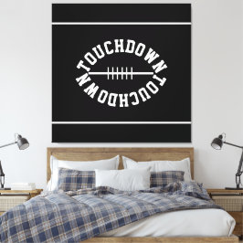 Bold Football TOUCHDOWN Stripes On Sporty Black Leinwanddruck