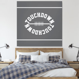 Bold Football TOUCHDOWN Stripes On Sporty Gray Leinwanddruck