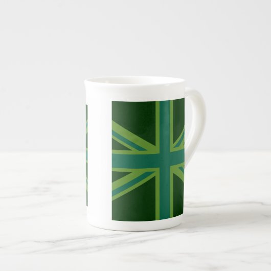 Bold Forest Green Union Jack Porzellantasse (Vorderseite Rechts)