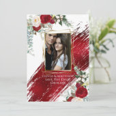 BOLD Foto Frame Crimson Floral Paint Stroke Einladung (Stehend Vorderseite)