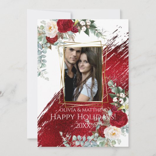 BOLD Foto Frame Crimson Happy Holidays Einladung (Vorderseite)