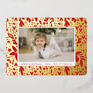 BOLD Frohe Weihnachten Gold Red Botanical Frame Folien Feiertagskarte