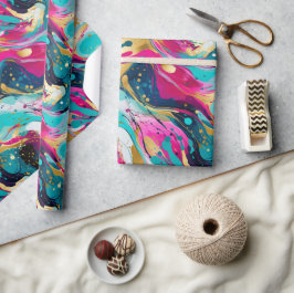 Bold Fuchsia Aquamarin mit Metallicdesign Geschenkpapier