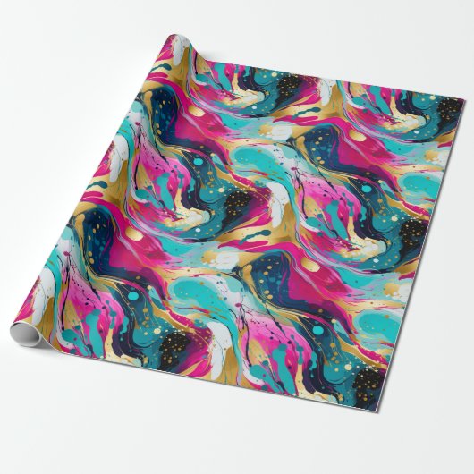 Bold Fuchsia Aquamarin mit Metallicdesign Geschenkpapier (Ungerollt)