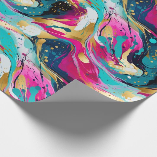 Bold Fuchsia Aquamarin mit Metallicdesign Geschenkpapier (Ecke)
