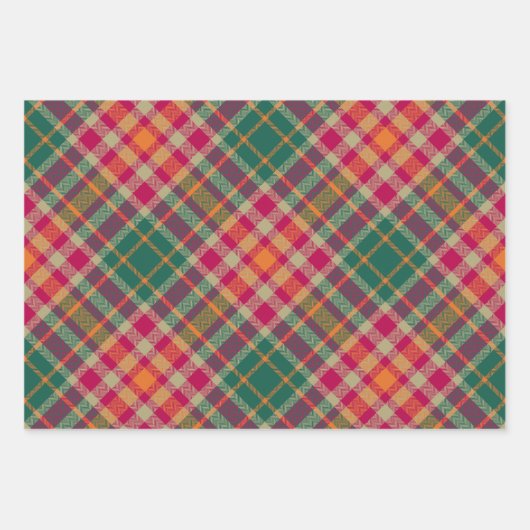Bold Fuchsia Emerald Green Modern Diagonal Plaid Geschenkpapier Set (Vorderseite 2)