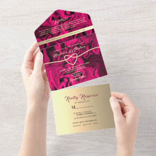 Bold Fuchsia Gold Foto Wedding Einladung