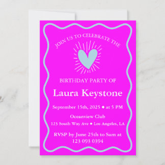 Bold Fuchsia & Light Blue Birthday Einladung