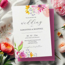 Bold Fuchsia Pink Floral Wedding Invitation