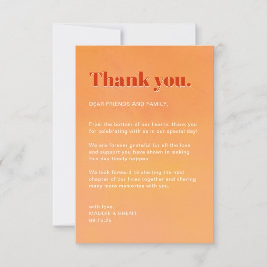 Bold Fun Modern Orange Sunset Monogram Wedding Dankeskarte (Vorderseite)